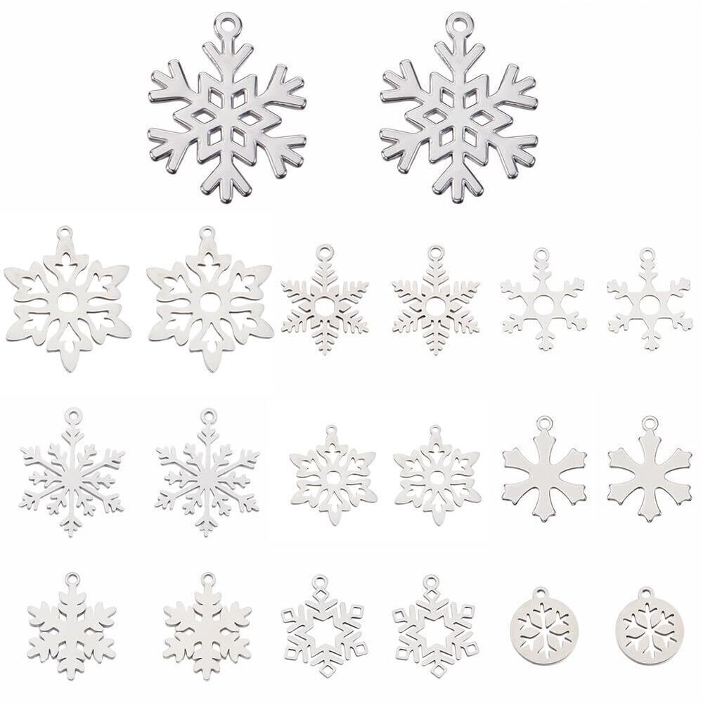 5631 1 Box 20Pcs 10 Styles Snowflake Charms Silver Holiday Charms Bulk